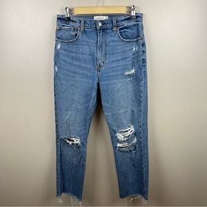 Abercrombie Ankle Straight Ultra High Rise Jeans 10/30 Distressed Curve Love